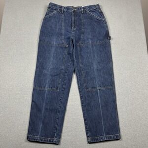 Vintage Timberland Blue Dark Wash Double Knee Wide Leg Jeans Mens 36x32